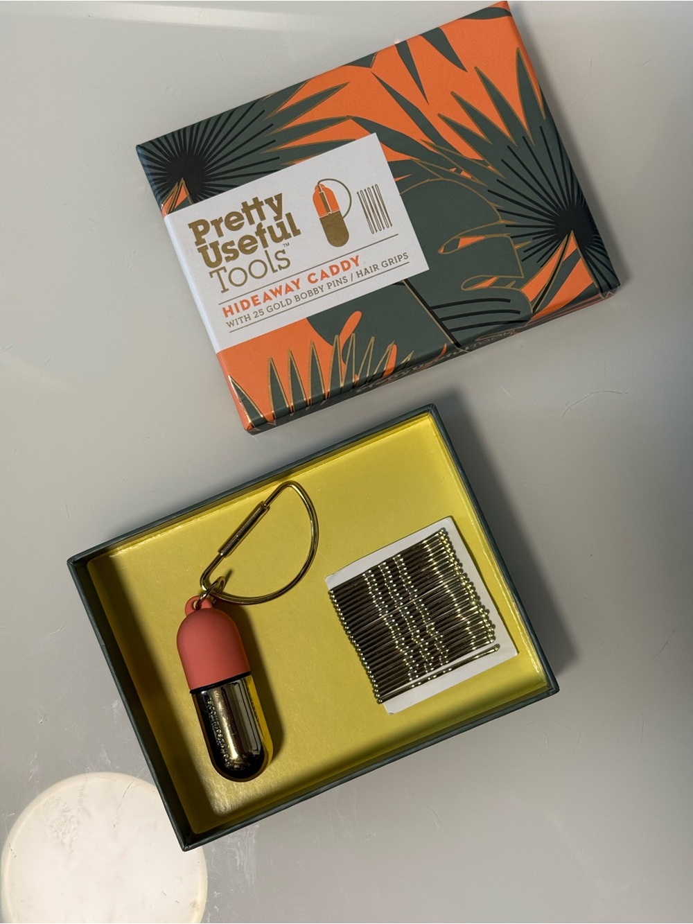 Coral & Gold Hideaway Caddy Keychain with Gold Bobby Pins